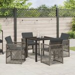 Ensemble de Salle à Manger de Jardin à 5 Pièces avec Coussins Gris Poly Rattan