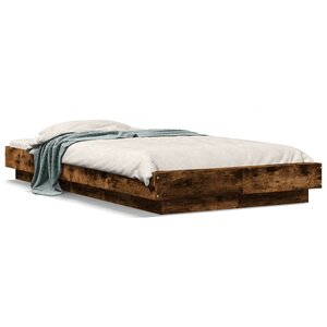 vidaXL Cadre de lit et lumières LED sans matelas chêne fumé 100x200 cm