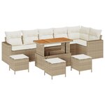 Ensemble de canapé de jardin 10 pièces avec coussins Beige Poly Rotin Acacia