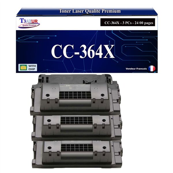 T3AZUR -3x Toners compatibles avec HP CC364X/CE390X (64X/90X) pour HP Laserjet P4515  P4515N  P4515TN  P4515X  P4515XM
