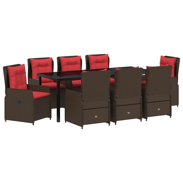 vidaXL Ensemble de salle à manger pour jardin 9 Pièces Marron Poly rotin
