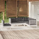 vidaXL Salon de jardin 5 Pièces avec coussins blanc bois de pin