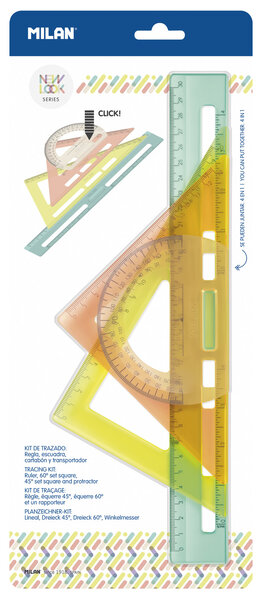 Kit de traçage transparentes : règle équerre rapporteur