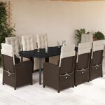vidaXL Ensemble à manger de jardin et coussins 9 Pièces marron poly rotin