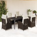 vidaXL Ensemble à manger de jardin et coussins 7 Pièces marron rotin