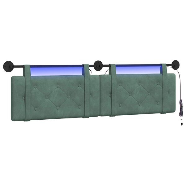 vidaXL Tête de lit suspendue Avec lumière LED Vert Mer Velours