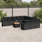 vidaXL Salon de jardin 12 Pièces avec coussins noir résine tressée