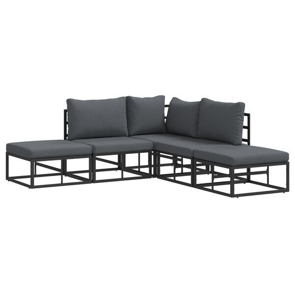 vidaXL Ensemble de canapé de jardin avec coussin 5 Pièces Noir Aluminium