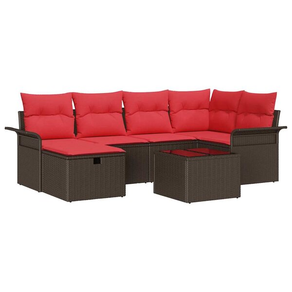 vidaXL Ensemble de canapé de jardin 7 Pièces Marron Poly rotin