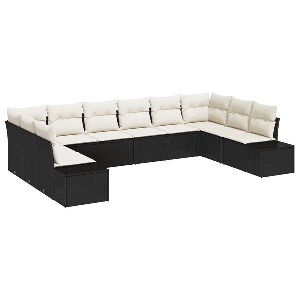 vidaXL Ensemble de canapé de jardin de 10 pièces avec coussins Noir Poly Rattan
