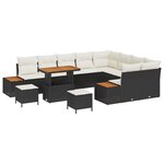 Ensemble de Canapé de Jardin de 12 Pièces avec Coussins Noir Poly Rotin Acacia