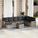 vidaXL Salon de jardin 9 Pièces avec coussins gris résine tressée