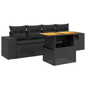 vidaXL Salon de jardin 5 Pièces avec coussins noir résine tressée