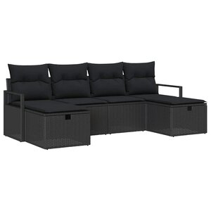 vidaXL Ensemble de canapé de jardin 6 Pièces Noir 230 x 117 x 85 cm