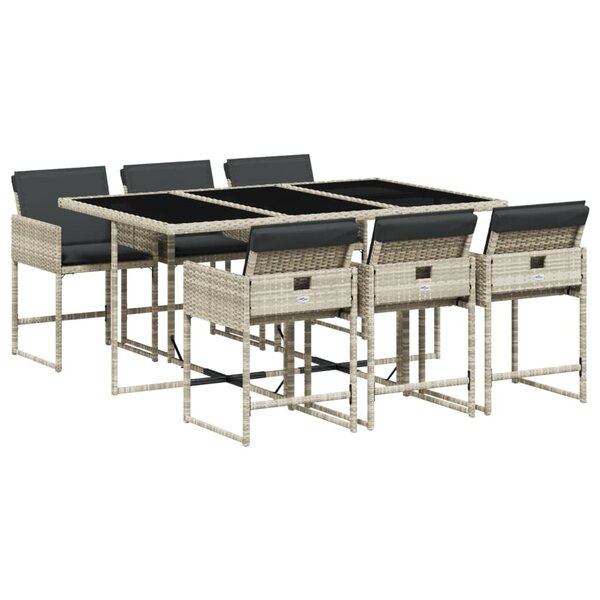 vidaXL Ensemble à manger de jardin et coussins 7 Pièces gris clair rotin