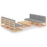 Salon de jardin meuble d'extérieur ensemble de mobilier 7 pièces avec coussins bois de pin massif 02_0017100