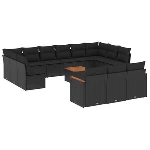 vidaXL Salon de jardin avec coussins 14 Pièces noir résine tressée
