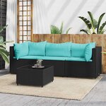 vidaXL Salon de jardin 4 Pièces avec coussins Noir Résine tressée