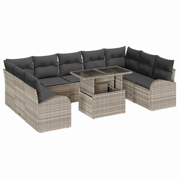 vidaXL Ensemble de canapé de jardin 10 Pièces Gris clair Poly rotin