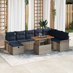 vidaXL Ensemble de canapé de jardin avec coussin 9 Pièces Gris polyrotin