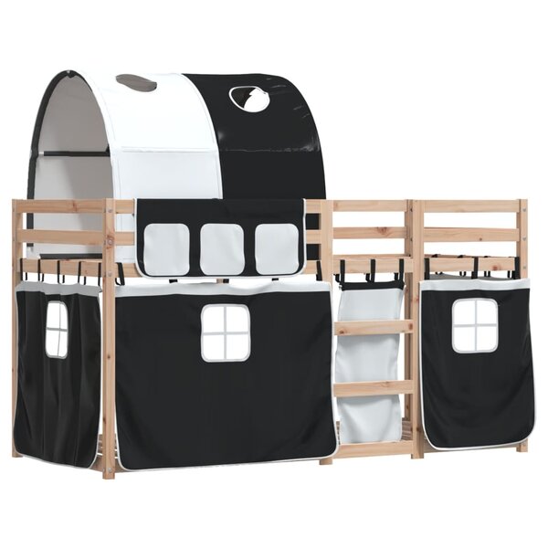 vidaXL Lit superposé avec rideaux blanc/noir 80x200 cm bois pin massif