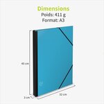 ACROPAQ Carton à dessin A3- 34 x 45 cm  Avec fermeture élastique  Dos extensible pour plus d'espace- Turquoise- Certifié FSC