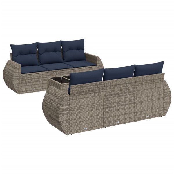 vidaXL Salon de jardin 7 Pièces avec coussins gris résine tressée