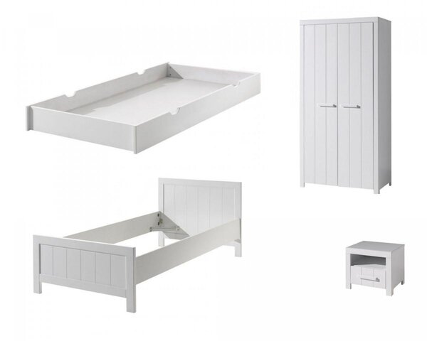 ERIK  Lit simple + Chevet en bois laqué + Armoire 2 portes + lit gigogne
