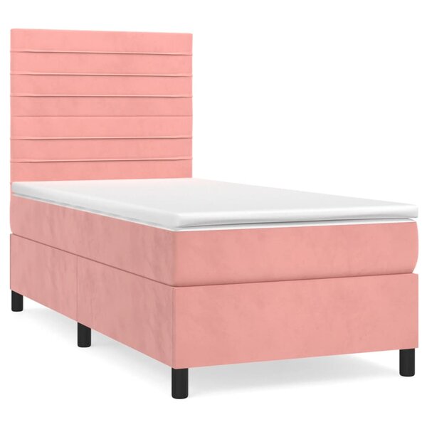 vidaXL Sommier à lattes de lit avec matelas Rose 90x200 cm Velours