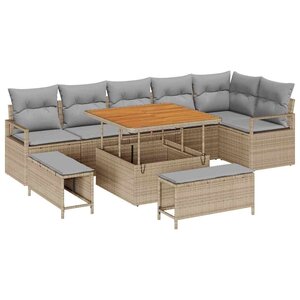 vidaXL Ensemble de canapé de jardin 9 Pièces Beige Poly rotin