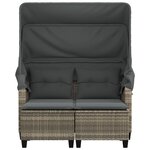 vidaXL Canapé de jardin 2 places et auvent tabourets gris clair rotin