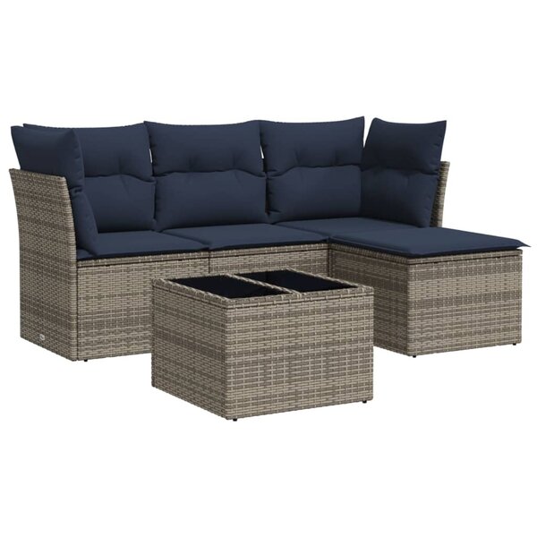 vidaXL Salon de jardin 5 Pièces avec coussins gris résine tressée