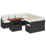 Set de 9 Pièces de Sofa de Jardin avec Coussins Noir Poly Rattan Acacia