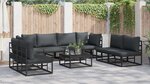vidaXL Ensemble de canapé de jardin avec coussin 9 Pièces Noir Aluminium
