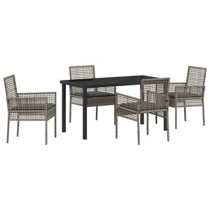 vidaXL Ensemble de repas de jardin 5 pièces avec coussins Gris Poly Rattan