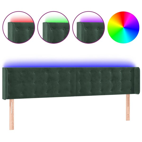 vidaXL Tête de lit à LED Vert foncé 183x16x78/88 cm Velours