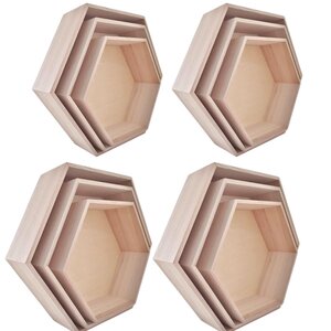 4 blocs de 3 étagères hexagonales en bois