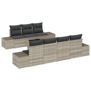 vidaXL Ensemble de canapé de jardin 8 pièces avec coussins Gris clair Poly Rotin