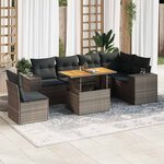 vidaXL Salon de jardin avec coussins 7 Pièces gris résine tressée