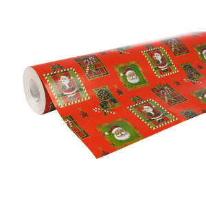 Rouleau papier cadeau alliance l70 cm x 50 m père noël mosaïque rouge clairefontaine