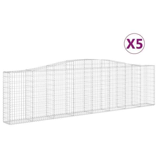 vidaXL Paniers à gabions arqués 5 Pièces 400x30x100/120 cm Fer galvanisé