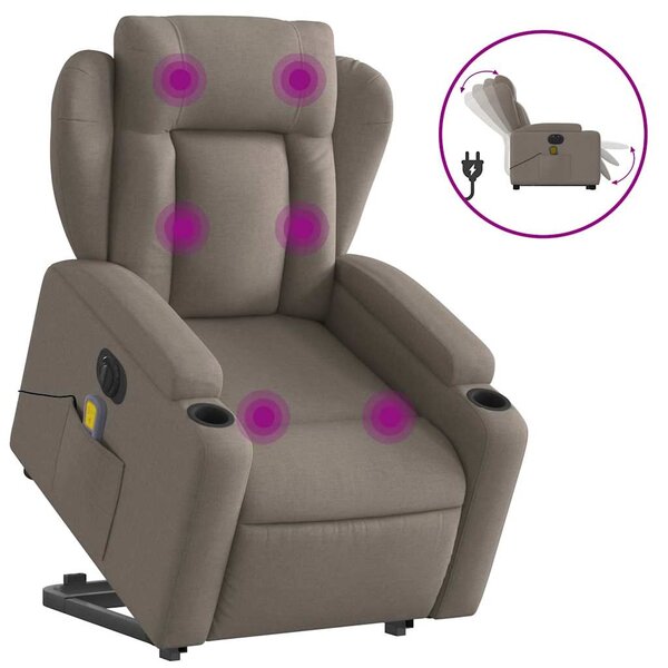 vidaXL Fauteuil inclinable de massage électrique Taupe Tissu