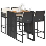 vidaXL Ensemble de bar de jardin 5 Pièces avec coussins noir poly rotin