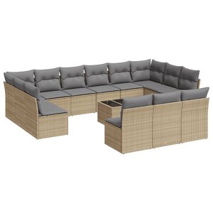 vidaXL Salon de jardin avec coussins 14 Pièces beige résine tressée
