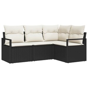 vidaXL Ensemble de canapé de jardin avec coussin 4 Pièces Noir et Crème