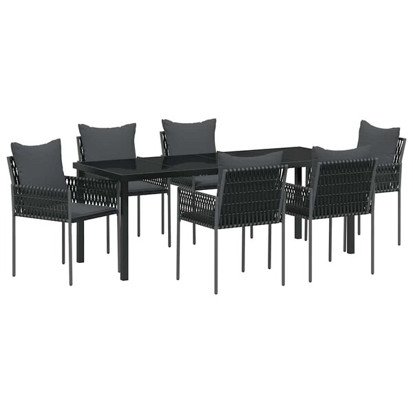 vidaXL Ensemble de salle à manger pour jardin 7 Pièces Noir Poly rotin