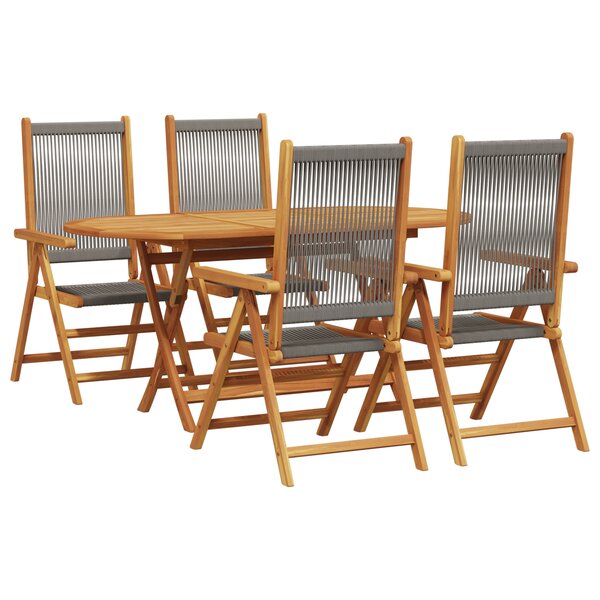 vidaXL Ensemble de Salle à Manger de Jardin de 5 Pièces en Gris avec Bois d'Acacia Massif et Poly Rattan