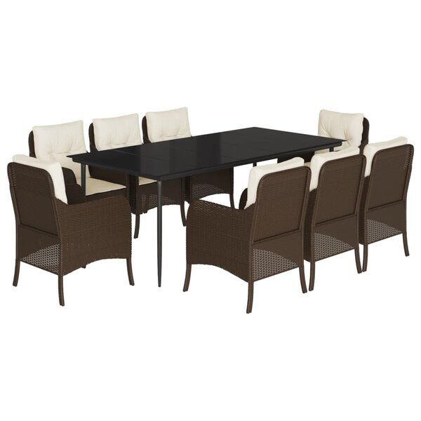 vidaXL Ensemble à manger de jardin et coussins 9 Pièces marron poly rotin