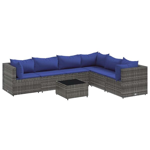 vidaXL Salon de jardin 7 Pièces avec coussins Gris Résine tressée