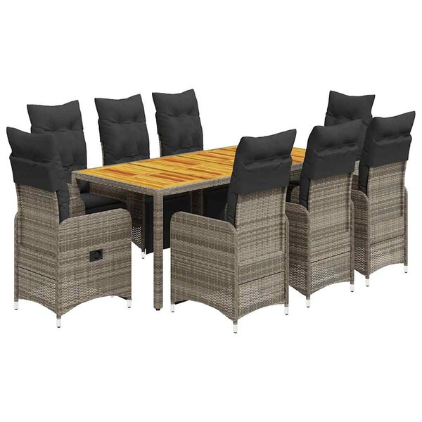 vidaXL Ensemble de bistro de jardin 9 Pièces coussins gris poly rotin